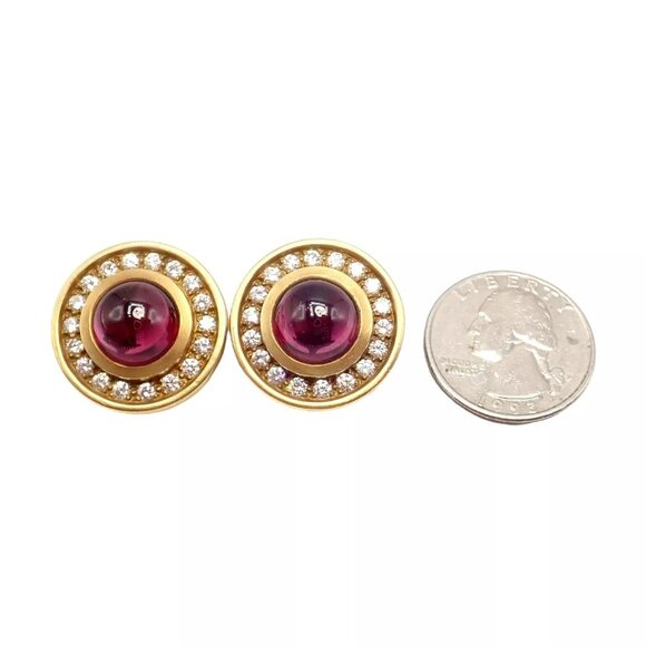 Rare! Vintage Kieselstein Cord 18k Yellow Gold Garnet Diamond Earrings 1997 - Picture 12 of 13
